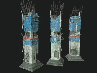 Post Apocalipsis Subway Column Low-poly 3D model