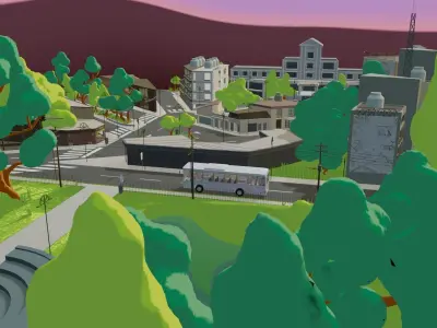 Woodland town Low-poly 3D model