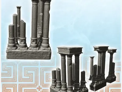 Set of ruined antique columns 1 - Ancient Classic Old Archaic 3D print model