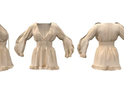 Trumpet Sleeve Flouncing Tunic Dress Low-poly 3D model