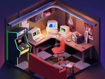 room-hacker low poly model render in blender Low-poly 3D model