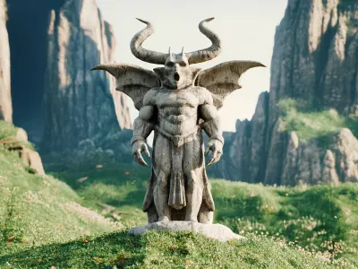 Stone Monster Statue Game-Ready Low-poly 3D model