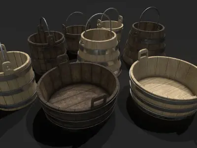 Bucket Pack Low poly 3D Models Low-poly 3D model