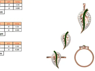 Light Minimalist Diamond Ring Earrings Pendant Set 3D print model