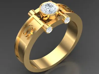 Light Gold Diamond Men Ring 2MR010 3D model
