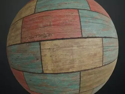 Weathered Multi-Color Wood Block Panels PBR Seamless Texture