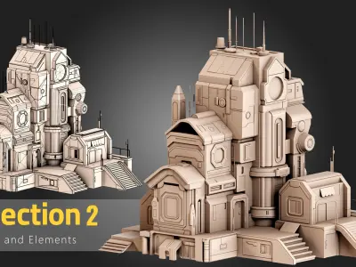 80 Sci-Fi Elements - Kitbash Low-poly 3D model