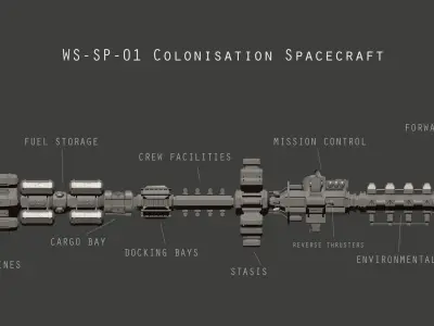 WS-SP-01 Concept Colonisation spacecraft Low-poly 3D model