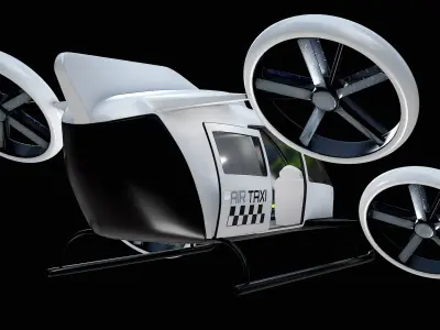  Rigged Flying Taxi Concept Air-Taxi White PBR 