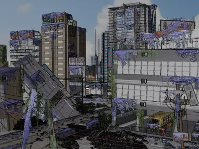 Destroyed City Environment Low-poly 3D model