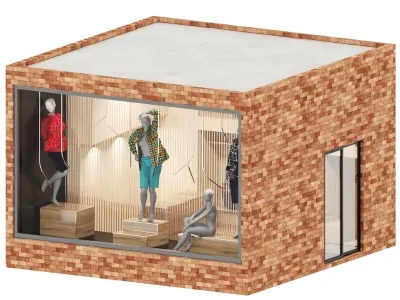 Store08 mannequins in window of brick building 3D model