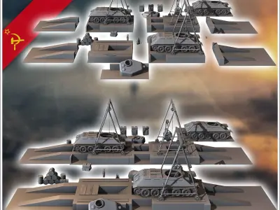 Assembly or repair lines of Soviet T-34 tanks with spare parts 3 3D print model