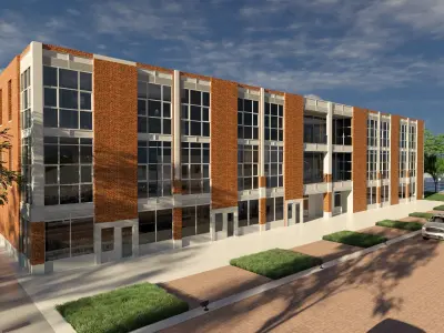 Modern American Multifamily or Mixed Use or office  Building 3D model