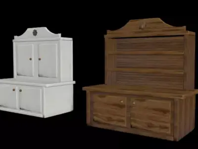 Bookshelf cabinet with two drawers Low-poly 3D model