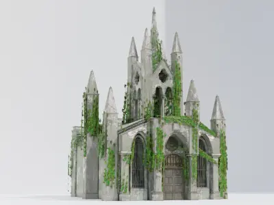 Cathedral church Abandoned old - realistic low poly Low-poly 3D model
