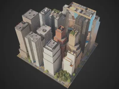 Realistic City District C7-C20 MAYA Low-poly 3D model