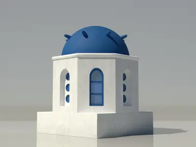 Santorini Blue and White Greek 3D Buildings x 7 Models  Low-poly 3D model