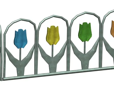 Modular tulip style flower fence set Low-poly 3D model