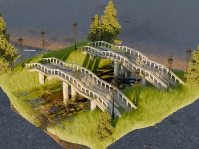 The Riverside Bridge Low-poly 3D model