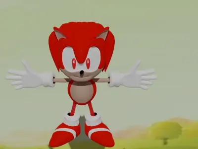 Sonic hedgehog on grassy field Low-poly 3D model