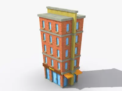 Cartoon Building x19 Low-poly 3D model