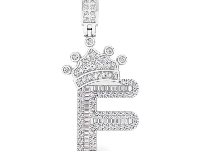 Crown Initial  F  Letter Pendant 3D print model