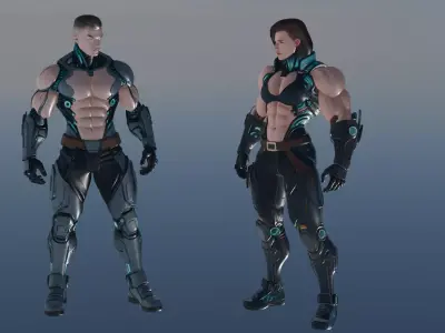 Cyber Vanguard Operatives  Male Female Sci Fi Character Pack Low-poly 3D model
