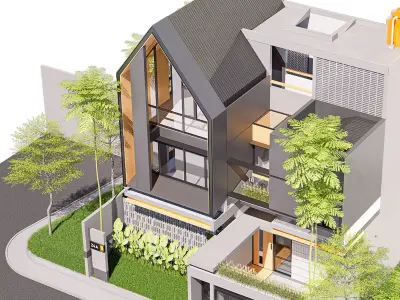 Modern Tropic House 3D Model Contemporary Design 2 Facade 3D model