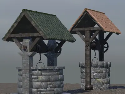 2 full sized Medieval Wells 3D model