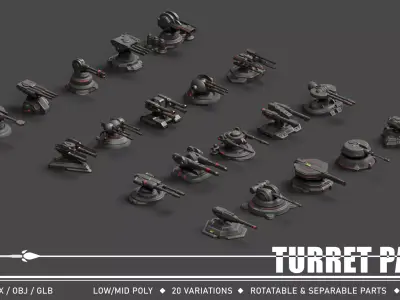Turret Pack Low-poly 3D model purchase