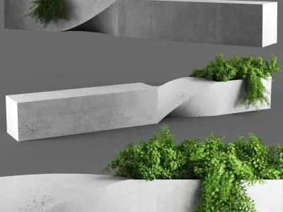 bench854 concrete planter with plants in it 3D model