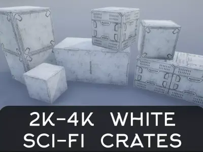 2K-4K White Sci-Fi Crates and Containers Low-poly 3D model