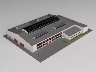 Large Industrial Warehouse Building Low-poly 3D model
