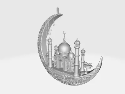Elegant Ramadan Crescent Moon and Mosque Islamic  3D print model