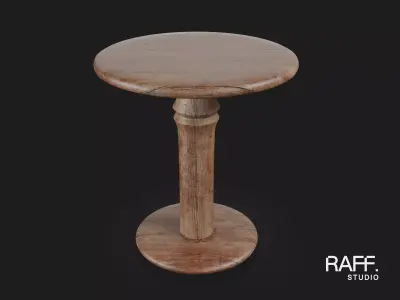 Rustic Round Side Table - Country Wooden Furniture Free 3D model