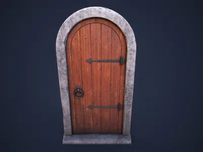 Old front small door Low-poly 3D model