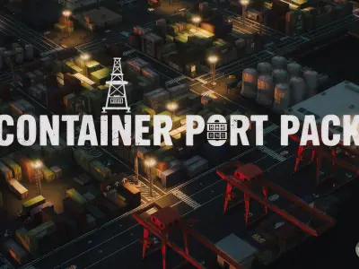 Realistic Modular Container Port Environment Low-poly 3D model