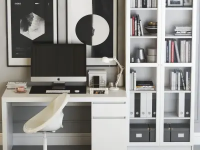 MALM workplace with LOBERGET chair and BILLY OXBERG  3D model