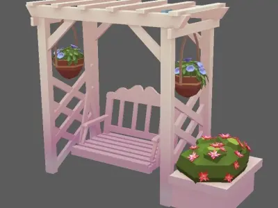 Stylized Vintage Garden Set Low-poly 3D model