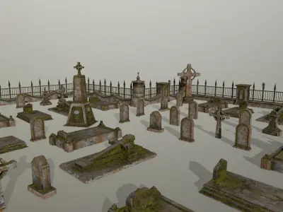 tombstone set pair of wooden doors Low-poly 3D model