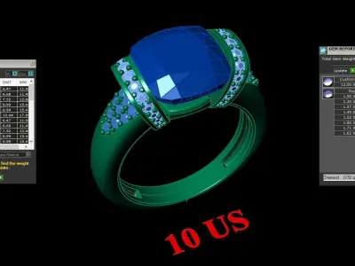 Light Gold Diamond Men Ring 2MR046 3D model