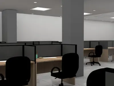 Modern Office Workstation 3D Model with V-Ray Settings 3D model