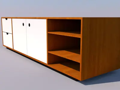 Tv Stand With Sliding Doors and Open Shelves 3D model