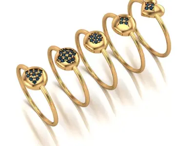 Jewelry four gold - plated rings with sapphires 3D print model