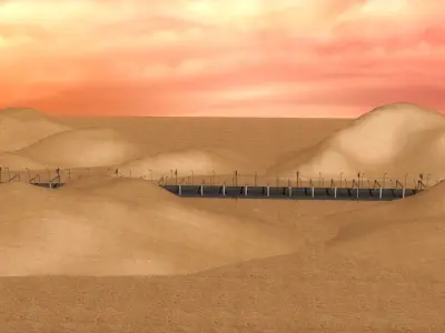 Highway empty train tunnel in desert 3D model