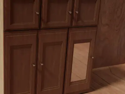 Wardrobe wooden cabinet with three doors 3D model