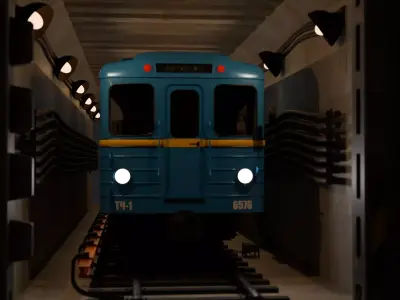 Concrete Tunnel Metro with train 3D model