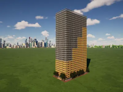 Tall Office Tower  34 Floors and 147 meters  Low-poly 3D model