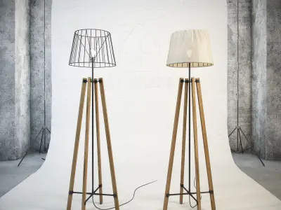 Wood Wire Floor Lamp 3D model