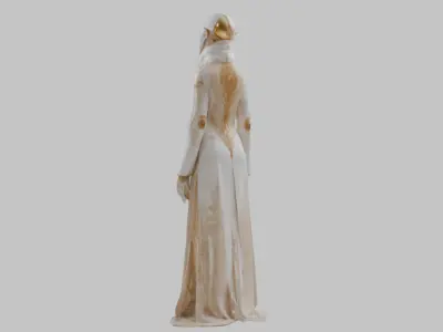 Priestess 3D Model Woman Statue White Gold Dress Low-poly 3D model